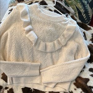 Old Navy Ivory Cable Knit Sweater with Ruffle Accent
